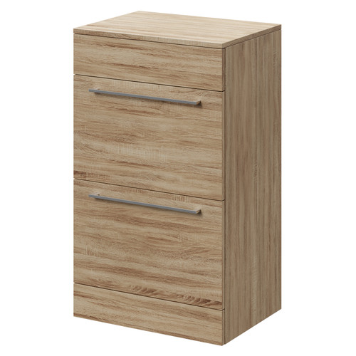 Napoli Bordalino Oak 500mm Floor Standing Vanity Unit for Countertop Basins with 2 Drawers and Polished Chrome Handles Right Hand View