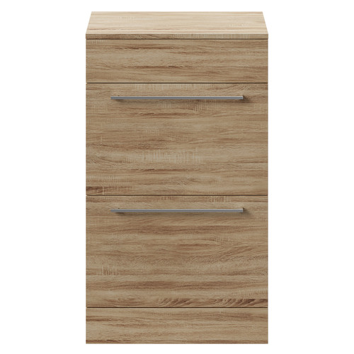 Napoli Bordalino Oak 500mm Floor Standing Vanity Unit for Countertop Basins with 2 Drawers and Polished Chrome Handles Front View