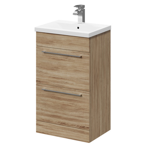 Napoli Bordalino Oak 500mm Floor Standing Vanity Unit with 1 Tap Hole Basin and 2 Drawers with Polished Chrome Handles Right Hand View