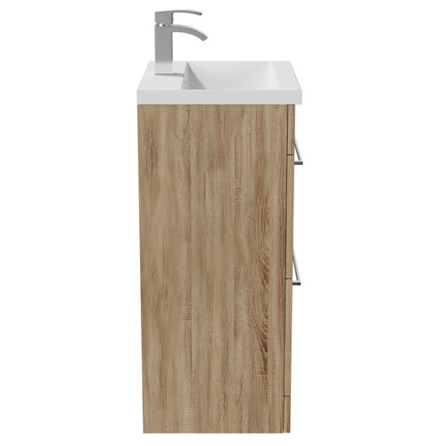 Napoli Bordalino Oak 500mm Floor Standing Vanity Unit with 1 Tap Hole Basin and 2 Drawers with Polished Chrome Handles Side View