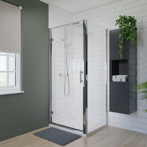 Series 6 Chrome 900mm x 760mm Hinged Door Shower Enclosure Roomset