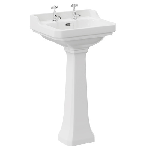 Windsor Traditional 560mm Basin with 2 Tap Holes and Full Pedestal Left Hand View