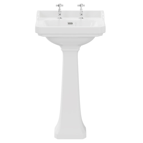 Windsor Traditional 560mm Basin with 2 Tap Holes and Full Pedestal Front View