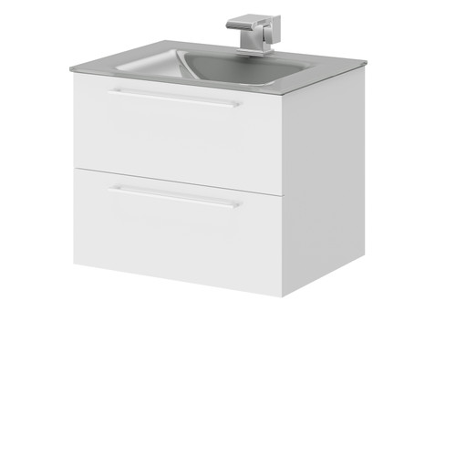 Venice Gloss White 600mm Wall Mounted Vanity Unit with Grey Glass 1 Tap Hole Basin and 2 Drawers with Polished Chrome Handles Right Hand Side View