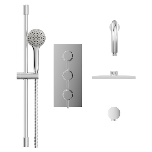 Circo Polished Chrome Triple Thermostatic Valve Mixer Shower With Square Fixed Head And Avon Shower Slide Rail Kit - 2 Outlet - Front View