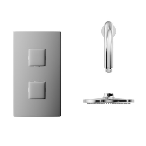 Cubix Polished Chrome Twin Thermostatic Valve Mixer Shower With Round Shower Head And Wall Arm - 1 Outlet - Front View