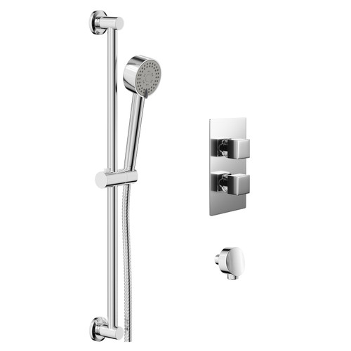 Cubix Polished Chrome Twin Thermostatic Valve Mixer Shower With Tyne Slide Rail Kit And Round Shower Elbow - 1 Outlet - Left View