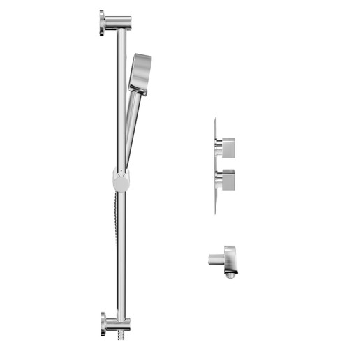 Cubix Polished Chrome Twin Thermostatic Valve Mixer Shower With Tyne Slide Rail Kit And Round Shower Elbow - 1 Outlet - Side View
