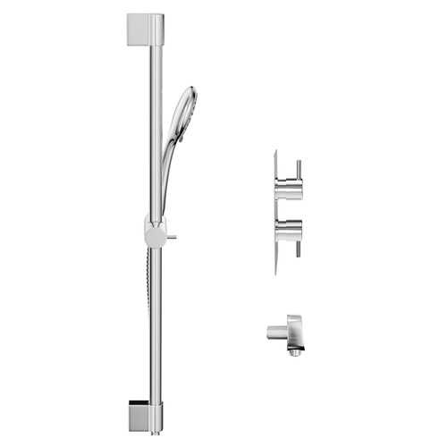 Circo Polished Chrome Twin Thermostatic Valve Mixer Shower With Avon Slide Rail Kit And Round Shower Elbow - 1 Outlet - Side View