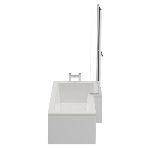 Loire 1700mm Right Hand L Shaped Shower Bath with Towel Rail Bath Screen and Front Bath Panel Side View