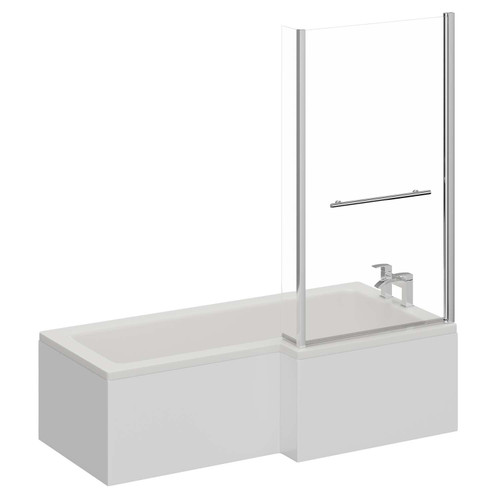 Loire 1700mm Right Hand L Shaped Shower Bath with Towel Rail Bath Screen and Front Bath Panel Left Hand View