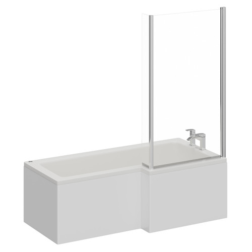 Loire 1700mm 12 Jet Easifit Right Hand L Shaped Spa Shower Bath with Bath Screen and Front Bath Panel Left Hand View