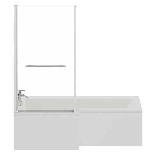 Loire 1700mm Left Hand L Shaped Shower Bath with Towel Rail Bath Screen and Front Bath Panel Front View