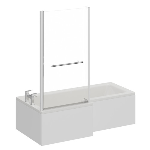 Loire 1700mm Left Hand L Shaped Shower Bath with Towel Rail Bath Screen and Front Bath Panel Left Hand View