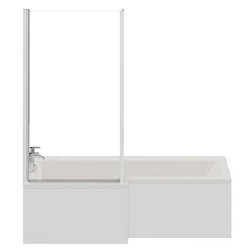 Loire 1700mm Left Hand L Shaped Shower Bath with Bath Screen and Front Bath Panel Front View