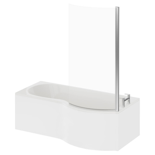 Plage 1700mm Left Hand P Shaped Shower Bath with Matt Black Bath Screen ...