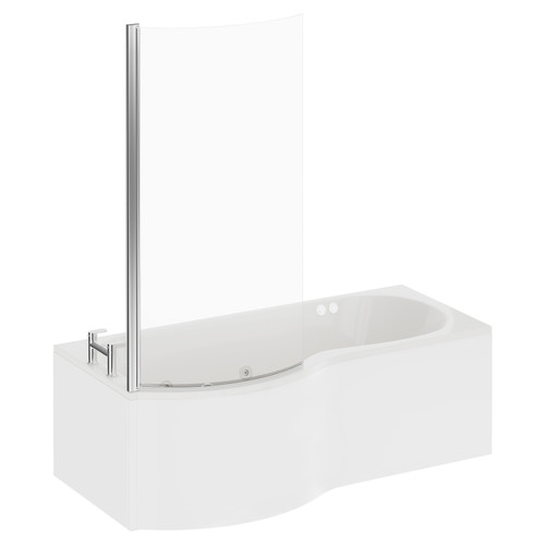 Plage 1700mm 6 Jet Chrome Flat Jet Left Hand P Shaped Whirlpool Shower Bath with Bath Screen and Front Bath Panel Left Hand View