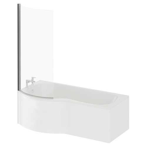 Plage 1700mm Left Hand P Shaped Shower Bath with Bath Screen and Front Bath Panel Right Hand View