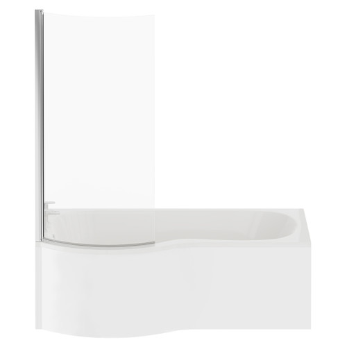 Plage 1700mm Left Hand P Shaped Shower Bath with Bath Screen and Front Bath Panel Front View