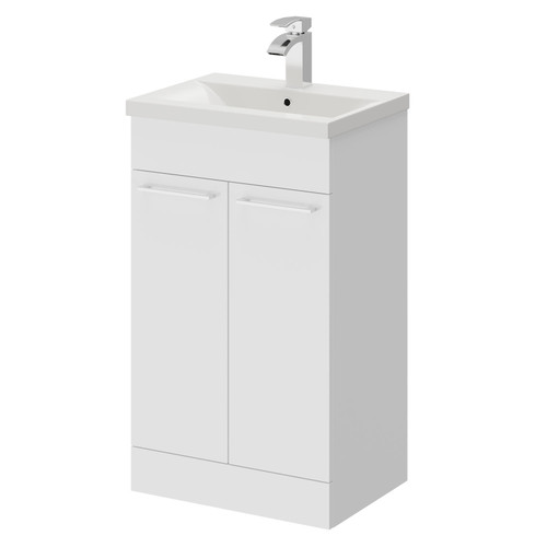 Napoli Gloss White 500mm Floor Standing Vanity Unit with 1 Tap Hole Basin and 2 Doors with Polished Chrome Handles Right Hand Side View