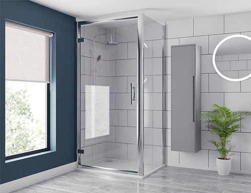 Series 8 Plus Chrome 900mm x 800mm Hinged Door Shower Enclosure Lifestyle