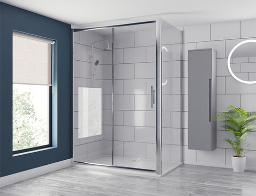 Series 8 Plus Chrome 1400mm x 800mm Sliding Door Shower Enclosure Lifestyle