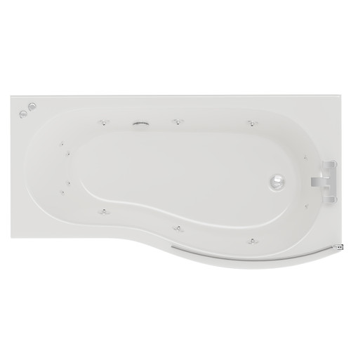 Bayou 1700mm 12 Jet Chrome V-Tec Right Hand B Shaped Whirlpool Shower Bath with Bath Screen and Front Bath Panel View from Above