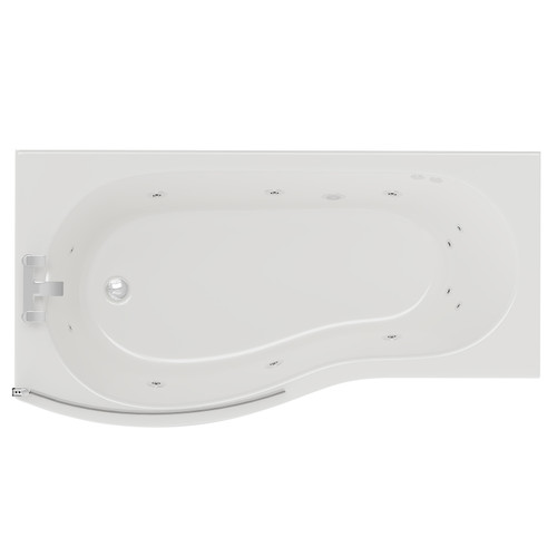 Bayou 1700mm 12 Jet Chrome Flat Jet Left Hand B Shaped Whirlpool Shower Bath with Bath Screen and Front Bath Panel View from Above