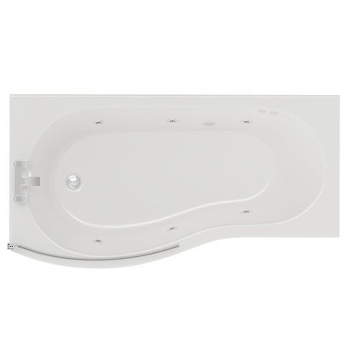 Bayou 1700mm 6 Jet Chrome Flat Jet Left Hand B Shaped Whirlpool Shower Bath with Bath Screen and Front Bath Panel View from Above