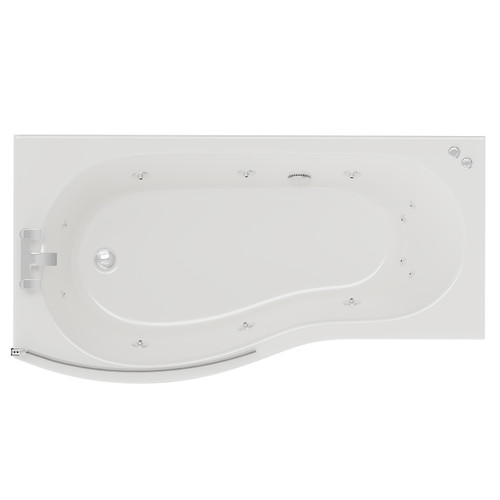 Bayou 1700mm 12 Jet Chrome V-Tec Left Hand B Shaped Whirlpool Shower Bath with Bath Screen and Front Bath Panel View from Above