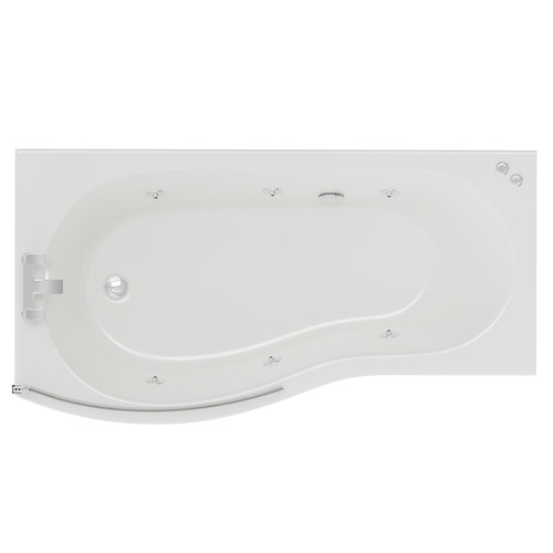 Bayou 1700mm 6 Jet Chrome V-Tec Left Hand B Shaped Whirlpool Shower Bath with Bath Screen and Front Bath Panel View from Above