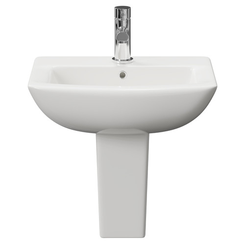 Ailsa 500mm Basin with 1 Tap Hole and Semi Pedestal Front View