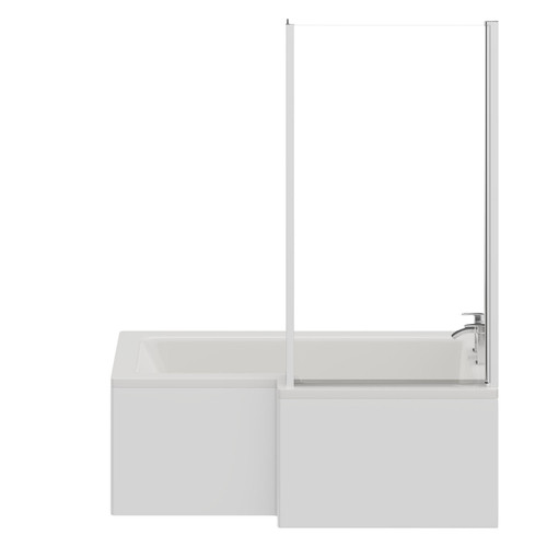 Loire 1500mm Right Hand L Shaped Shower Bath with Bath Screen and Front Bath Panel Front View