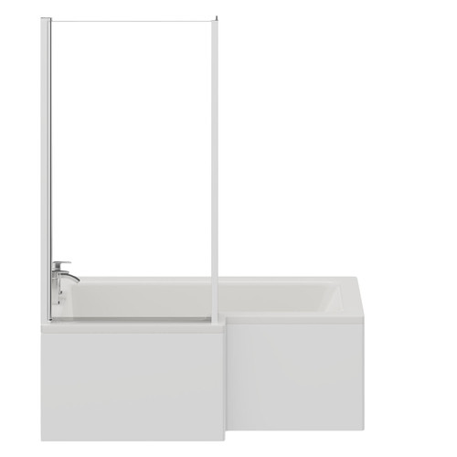 Loire 1500mm Left Hand L Shaped Shower Bath with Bath Screen and Front Bath Panel Front View