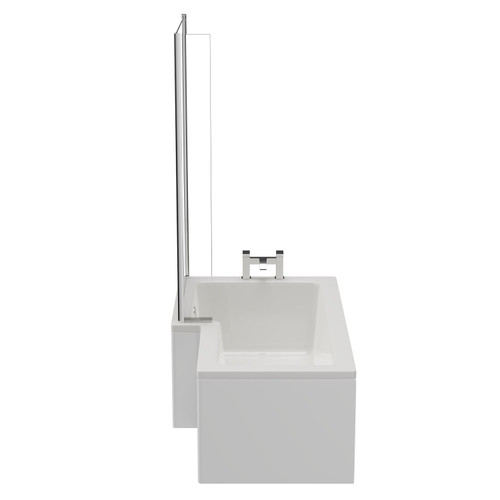 Loire 1500mm Left Hand L Shaped Shower Bath with Bath Screen and Front Bath Panel Side View