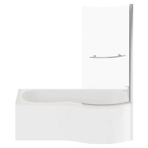 Plage 1500mm Right Hand P Shaped Shower Bath with Towel Rail Bath Screen and Front Bath Panel Front View