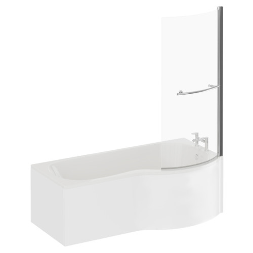 Plage 1500mm Right Hand P Shaped Shower Bath with Towel Rail Bath Screen and Front Bath Panel Left Hand View