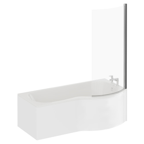Plage 1500mm Right Hand P Shaped Shower Bath with Bath Screen and Front Bath Panel Left Hand View