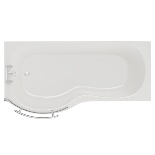 Plage 1500mm Left Hand P Shaped Shower Bath with Towel Rail Bath Screen and Front Bath Panel View from Above