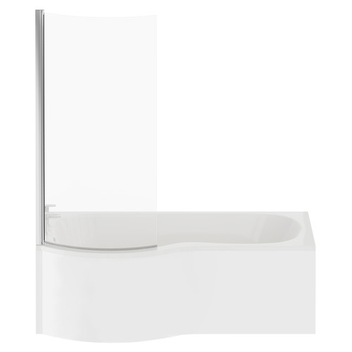 Plage 1500mm Left Hand P Shaped Shower Bath with Bath Screen and Front Bath Panel Front View