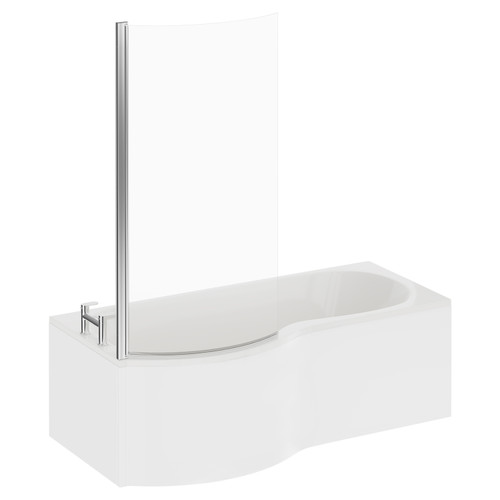 Plage 1500mm Left Hand P Shaped Shower Bath with Bath Screen and Front Bath Panel Left Hand View
