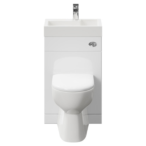 Gemelli Gloss White 500mm 2 in 1 Combination Toilet and Basin Suite with Soft Close Toilet Seat Front View