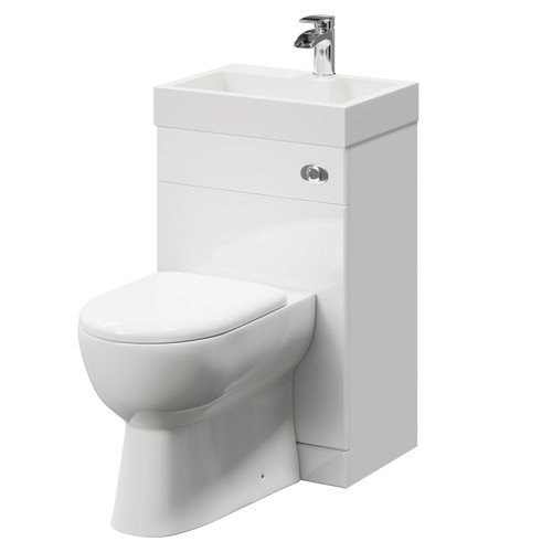 Gemelli Gloss White 500mm 2 in 1 Combination Toilet and Basin Suite with Soft Close Toilet Seat Right Hand View