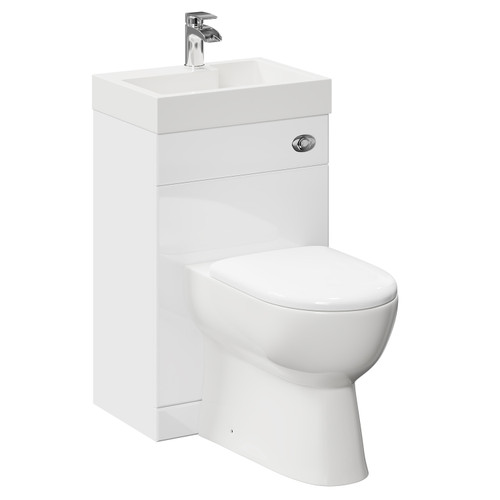 Gemelli Gloss White 500mm 2 in 1 Combination Toilet and Basin Suite with Soft Close Toilet Seat Left Hand View