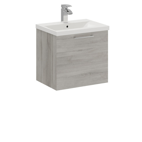 Napoli Molina Ash 500mm Wall Mounted Vanity Unit with 1 Tap Hole Basin and Single Drawer with Polished Chrome Handle Left Hand Side View