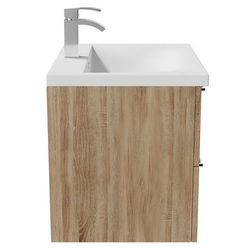 Napoli Bordalino Oak 600mm Wall Mounted Vanity Unit with 1 Tap Hole Basin and 2 Drawers with Polished Chrome Handles Side View