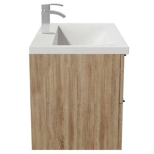 Napoli Bordalino Oak 800mm Wall Mounted Vanity Unit with 1 Tap Hole Basin and 2 Drawers with Polished Chrome Handles Side View