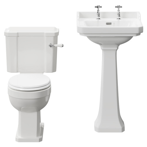 Windsor Traditional 560mm Full Pedestal Basin and Toilet Suite Front View