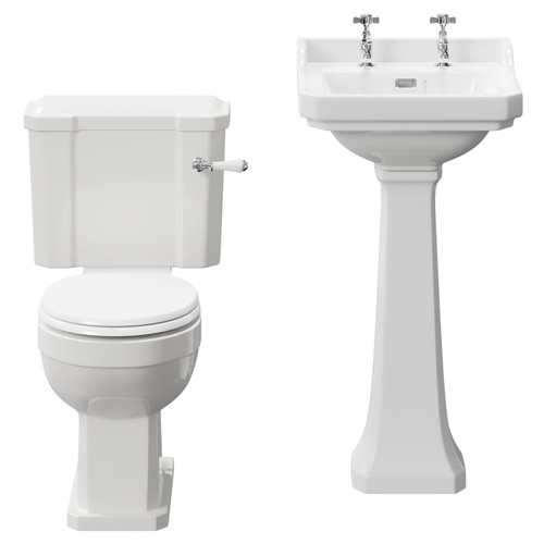 Windsor Traditional 500mm Full Pedestal Basin and Toilet Suite Front View