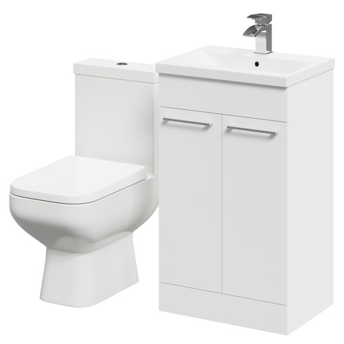 Turin Gloss White 500mm Floor Standing Vanity Unit and Toilet Suite with 1 Tap Hole Basin and 2 Doors with Polished Chrome Handles Right Hand Side View